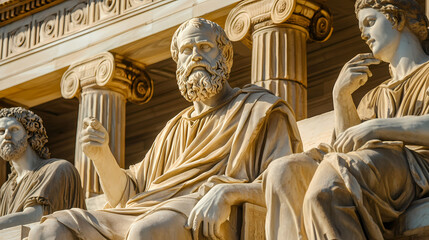 Obraz premium Plato a prominent figure in ancient greek philosophy is known for sculpture. concept plato, philosophy, ancient greece, sculpture, prominent figure. Greek Symposium. Illustration