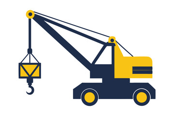 Yellow mobile crane silhouette on a white background