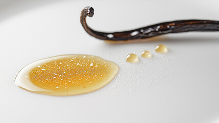 Fototapeta premium Vanilla Bean with Drops of Extract on White Background