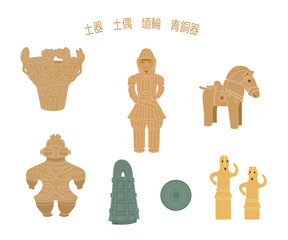古墳時代の土偶、土器、埴輪、青銅器