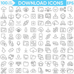 Download icon set. Containing upload, document, link, download file, folder, data and PDF icons.Vector and illustrator set.