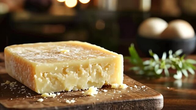 piece of parmesan cheese on a wooden board Video