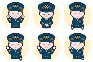 パイロットの女性のポーズセット_02