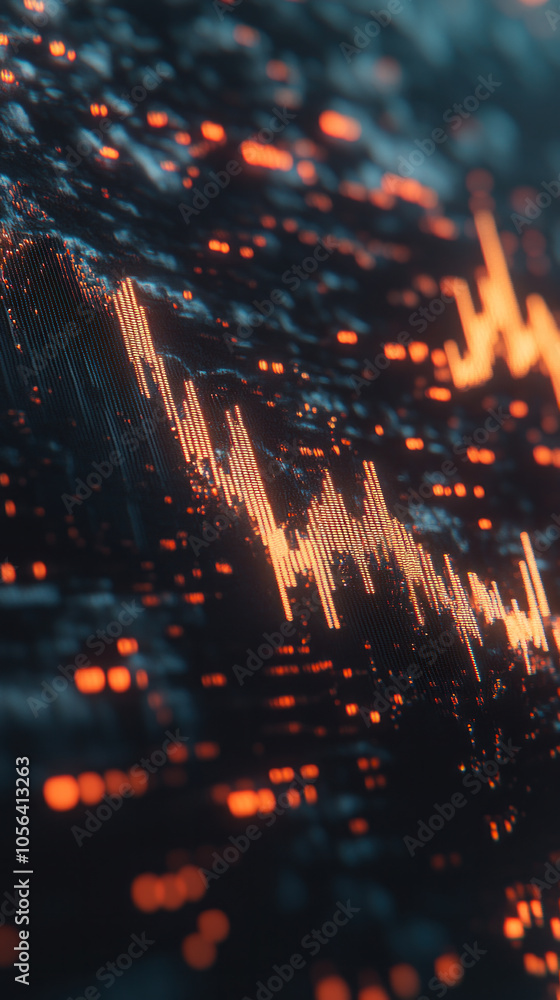 Poster a close up of a computer screen with a graph of some sort. the graph is orange and has a downward sl