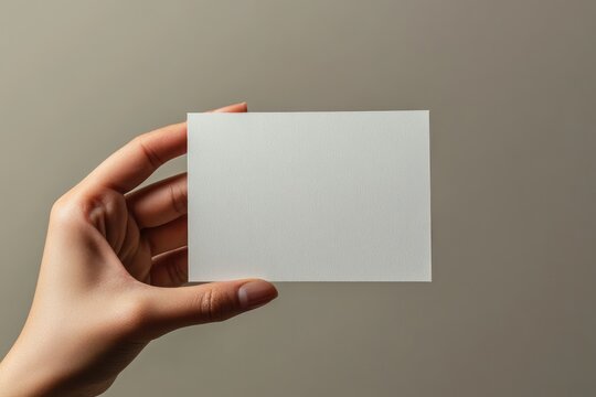 A hand confidently holds a blank card, ready for customization in a mockup for product presentations or advertisements, with ample space for text