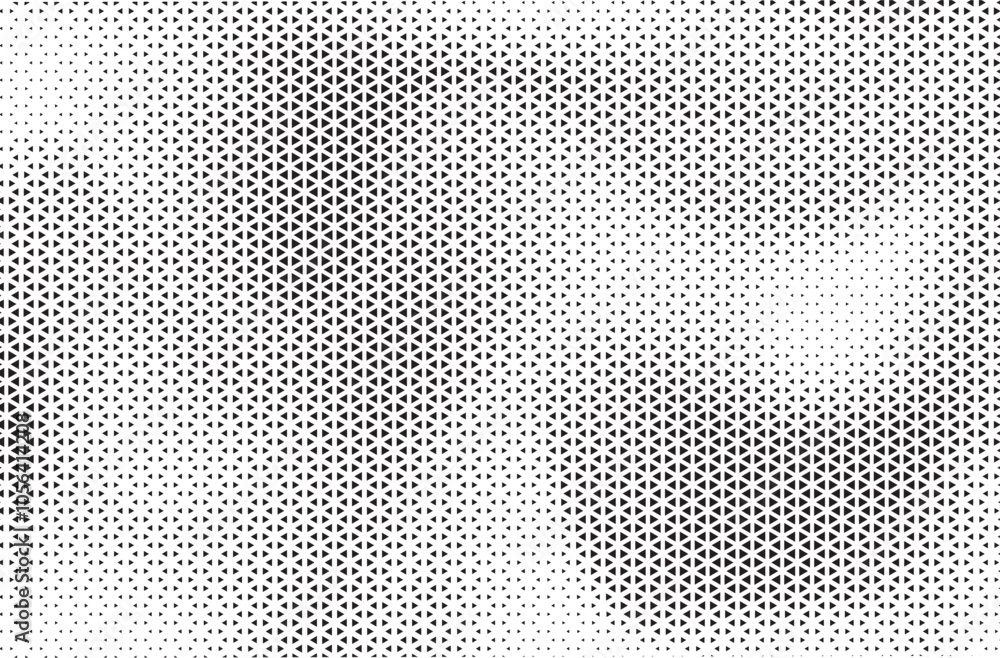 Poster Black and White Triangle Dots Background. Halftone Effect Gradient Backdrop. Grunge Halftone Background with dots