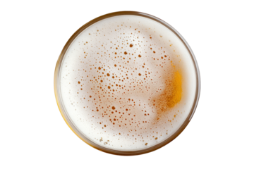 High-Quality PNG Beer in glass. Beer foam with bubble. View from above. Isolated on White Background – High Resolution