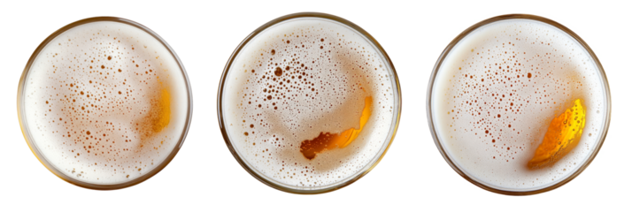 High-Quality PNG Beer in glass. Beer foam with bubble. View from above. Isolated on White Background – High Resolution