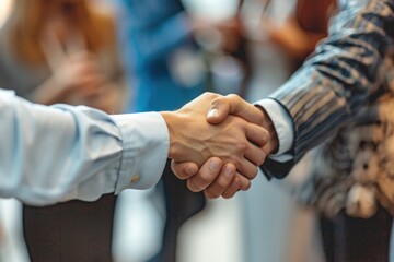 Close-up of professional handshake at a networking event