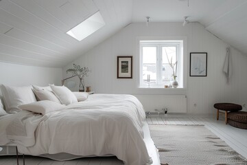 Simple and cozy white bedroom with minimal furnishings and elegant touches