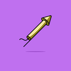 Firework red rocket isolated on purple background.Concept of fun party. Vector illustration