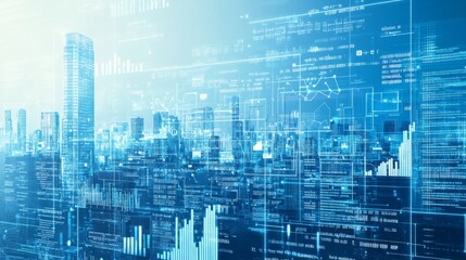 Futuristic Cityscape with Technology and Data Visualization