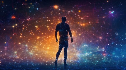 Silhouette of a Man Standing in Front of a Cosmic Background