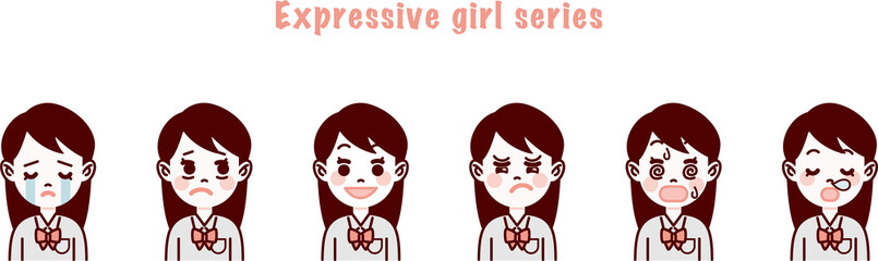 かわいい学生・女の子の表情セット3