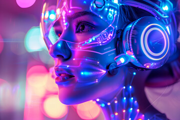Fototapeta premium Chatbot acting as a virtual assistant performing computing processes with artificial intelligence.