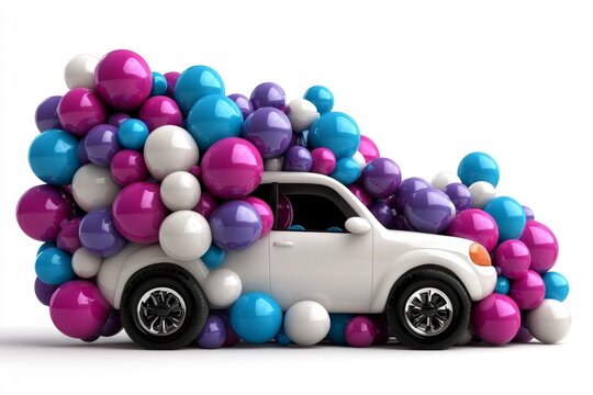 a 2D cartoon illustration of a colorful parade float decorated with balloons festive and joyful white background