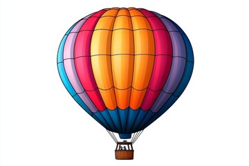 a 2D cartoon illustration of a hot air balloon lifting off colorful and majestic white background