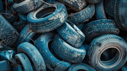 Pile of old tires for car and truck in an industrial garbage dump
