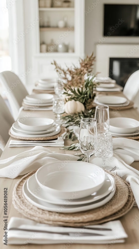 Poster simple thanksgiving table with a focus on clean lines and a neutral color palette.