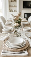 Simple Thanksgiving table with a focus on clean lines and a neutral color palette.