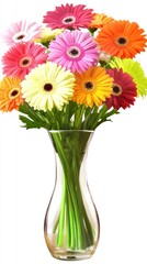 Fototapeta premium A vibrant bouquet of colorful gerbera daisies in a clear glass vase.