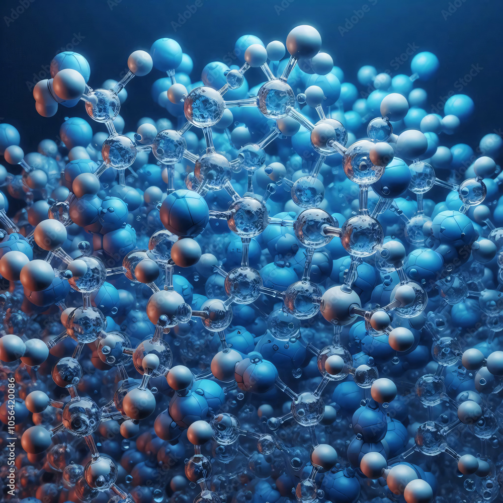 Poster a dense cluster of interconnected atoms, forming a complex molecular structure
