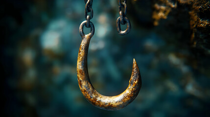 Obraz premium Rusty Metal Hook Hanging on Chain - Illustration