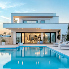 Modern and minimalist house with garden swimming pool