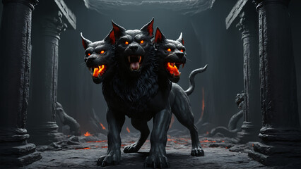 Cerberus, the three head guardian of the entrance to the underworld in Greek mythology. 

