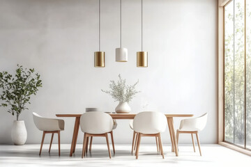 White Minimalist interior design of modern dining room