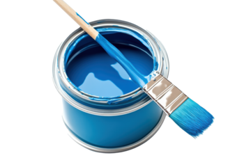 PNG Image of High angle view of blue paint can with brush