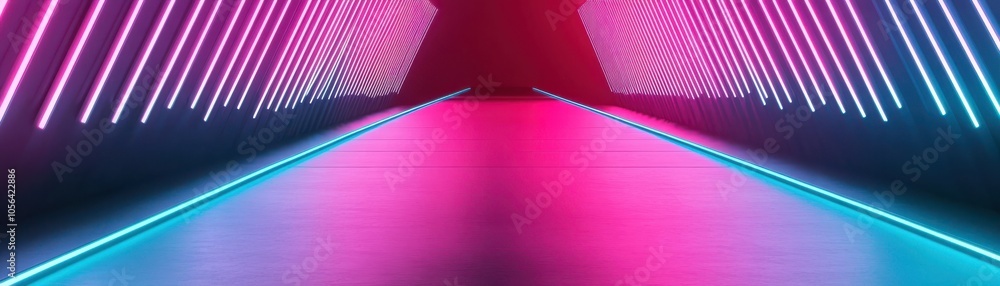 Poster a vibrant, illuminated tunnel with neon lights, creating a dynamic atmosphere. perfect for futuristi