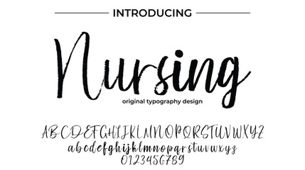 Nursing Font Stylish brush painted an uppercase vector letters, alphabet, typeface