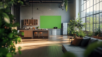 interior of a hotel room with Room for shooting with green screen