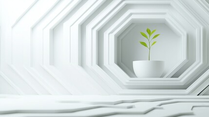 Stylish hexagonal sprout icon symbolizing agricultural biotech, set against a crisp white backdrop.