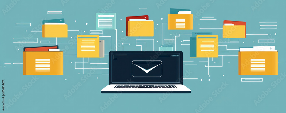 Poster a laptop screen shows a folder with a yellow envelope on it. the folder is surrounded by other folde