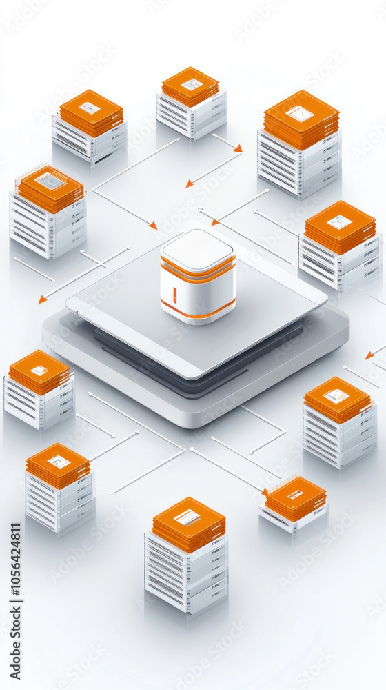 Poster a computer network is shown with many servers and a central server. the servers are connected to eac