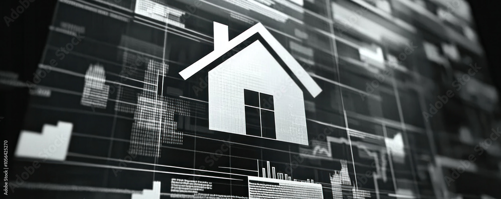 Poster a house is shown in a digital format, with a lot of numbers and lines surrounding it. the house is t