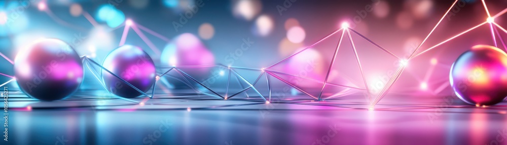 Aufkleber abstract futuristic background with vibrant spheres and geometric lines, creating a dynamic visual e