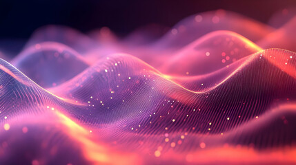 Fototapeta premium Abstract 3D Background with Wavy Lines and Glowing Particles