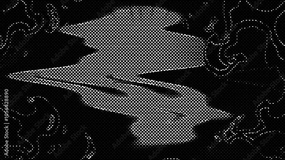 Poster human skull animation with halftone style effect and distortions