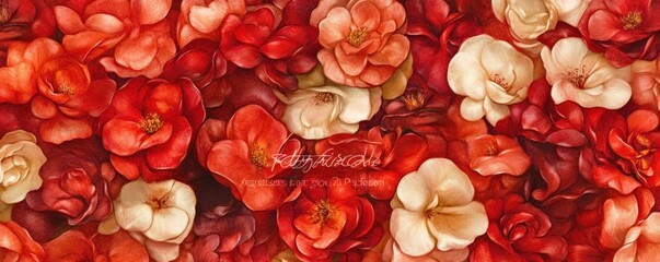 A vibrant arrangement of red and cream flowers creating a visually appealing floral pattern.