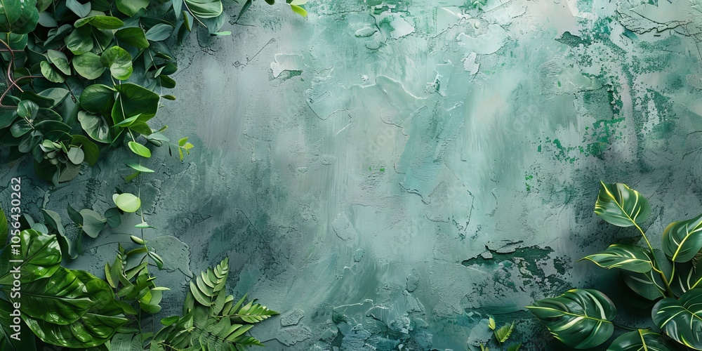Poster greenery setup on textured abstract background