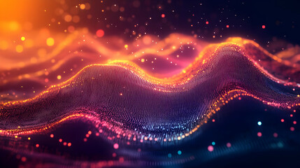 Fototapeta premium Abstract 3D Background with Glowing Particles and Wavy Lines