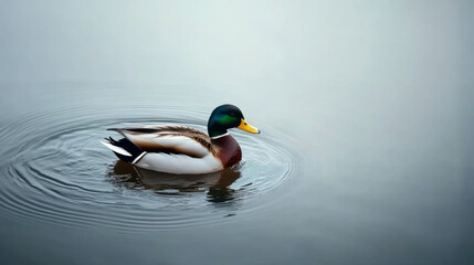 Sleeping duck floating in the calm water