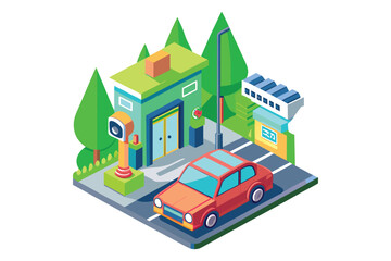 Vector illustration of modern SUV car in cartoon flat style. Simple picture of land vehicle transportation. Family car front and side view. Modern technology automobile.