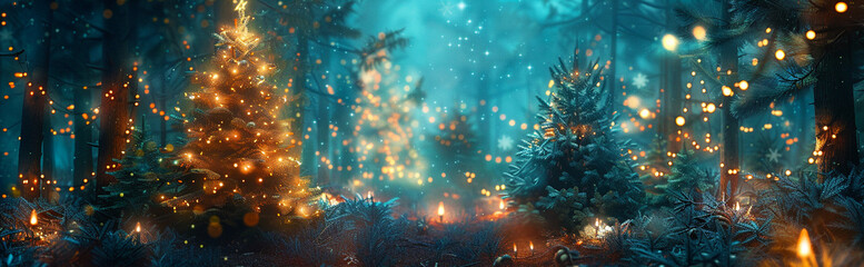 Fototapeta premium Beautiful Forest Christmas Lights