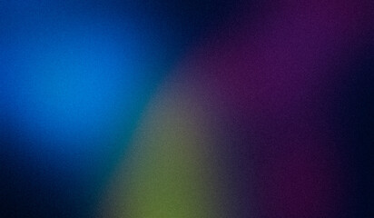 Grainy gradient background purple blue green abstract glowing color wave black dark backdrop, noise texture banner poster header design, copy space