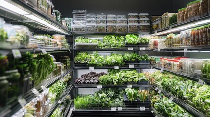 A supermarket where all products are grown or made directly on the shelves, eliminating the need for packaging entirely