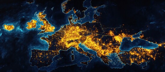 Obraz premium Europe at Night: A Glowing Tapestry of Cities